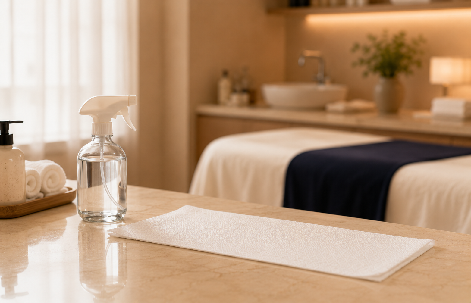 Fresh towel prepared in a clean professional service room