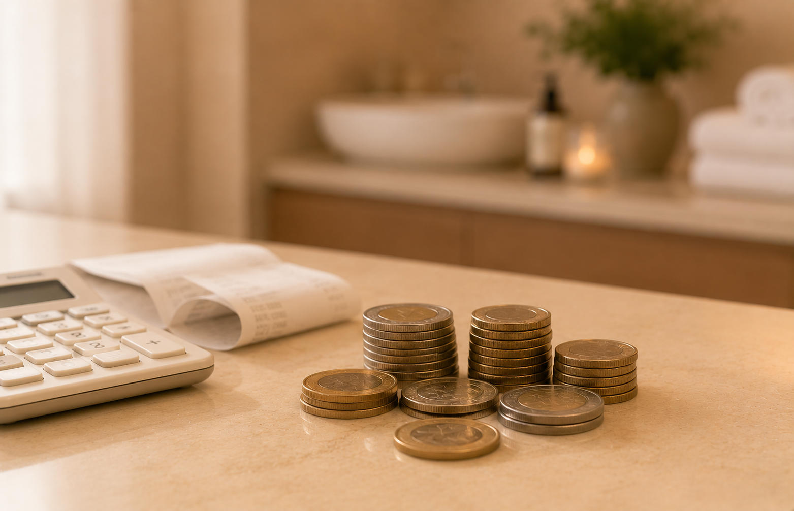 Clock and fresh towels representing time savings