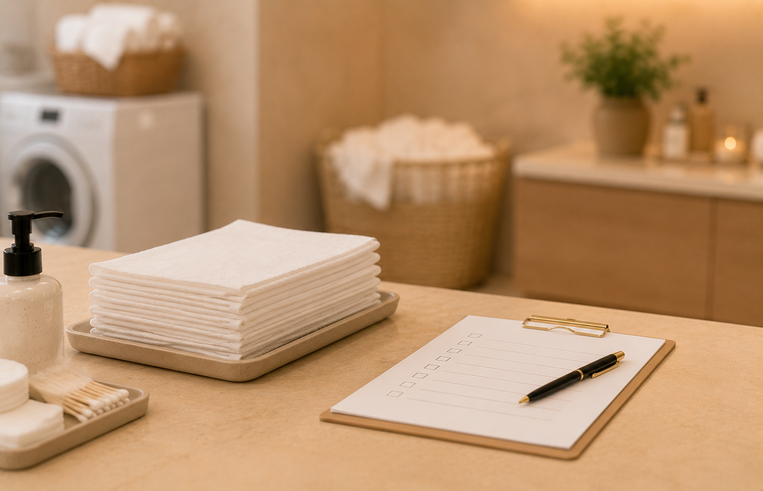 Prepared towel supplies representing a simpler daily workflow